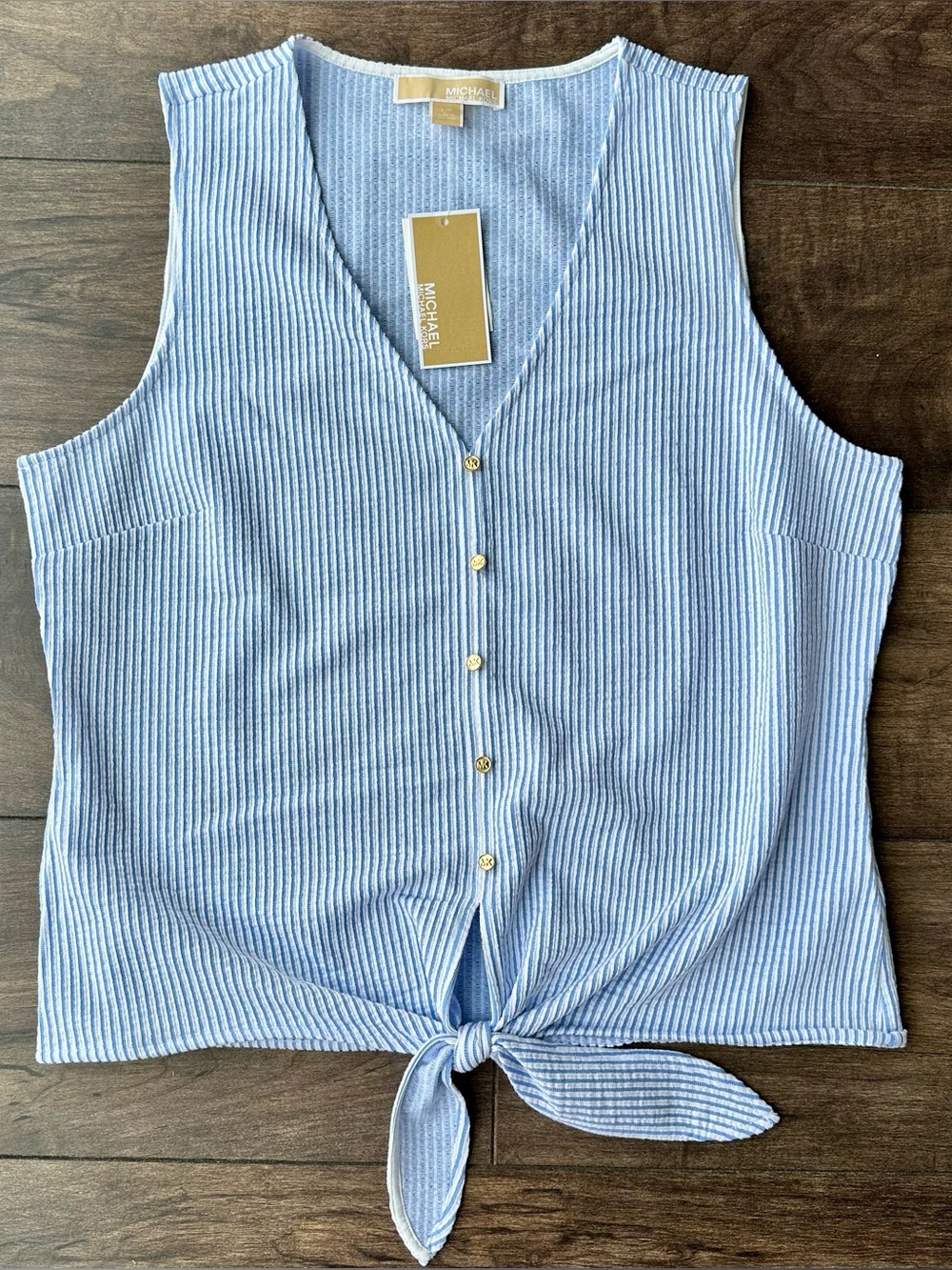 Michael Kors NWT Coastal Stripe Sleeveless Tie-Front Top - Large - Crew Blue